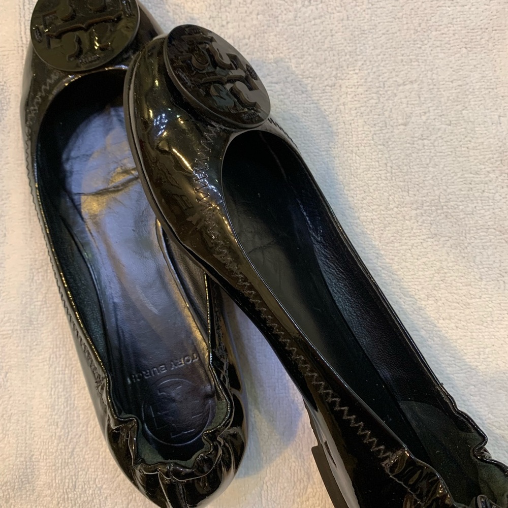 Tory Burch black patent Reva flat
